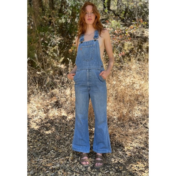 VTG 70s Levis Orange Tab Overalls Womens 28 42 Taron Zip USA Rivets DISTRESSED - Picture 3 of 16